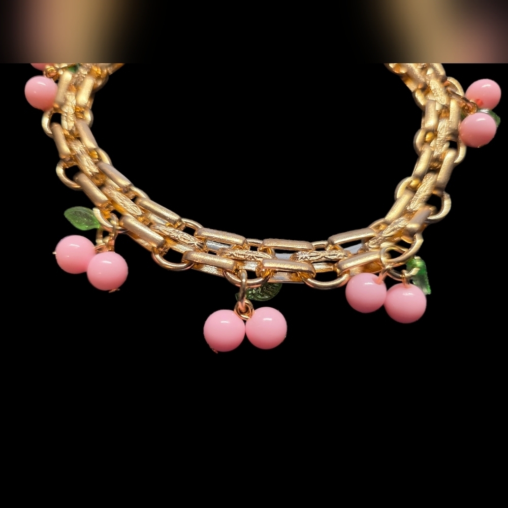 Gold Pink Cherry Phone Charm - Picture 2 of 2